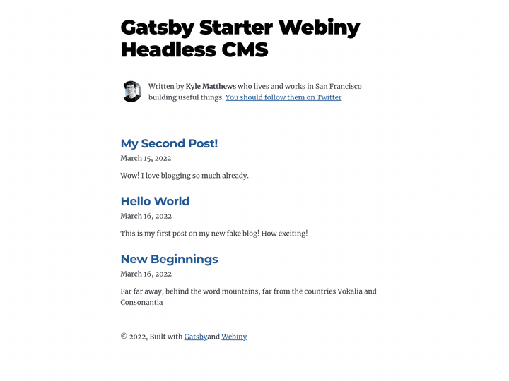 Screenshot of gatsby-starter-webiny